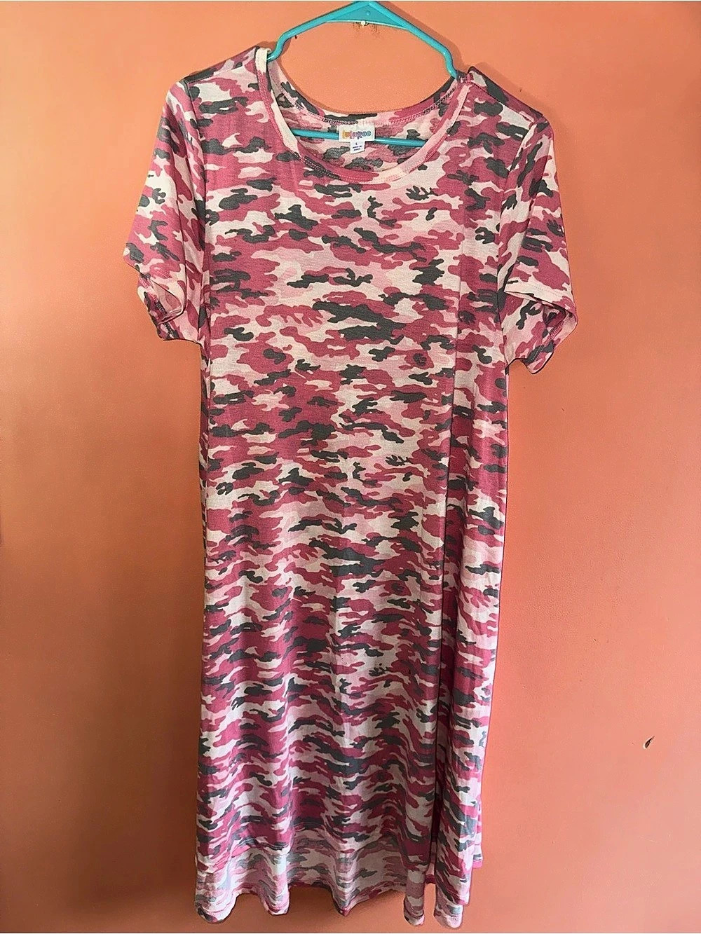 LuLaRoe Nicole Camo Midi Dress in Pink & Red Size Large Like New